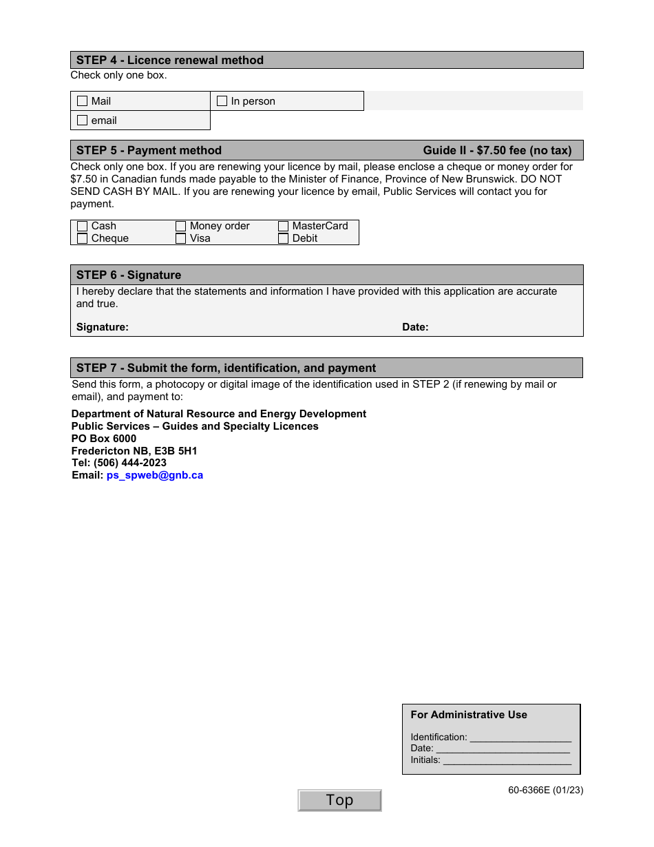 Form 60-6366E Licence to Accompany Renewal Form - New Brunswick, Canada, Page 2