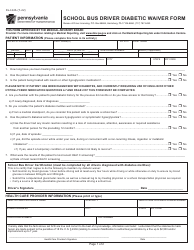 Document preview: Form DL-122A School Bus Driver Diabetic Waiver Form - Pennsylvania