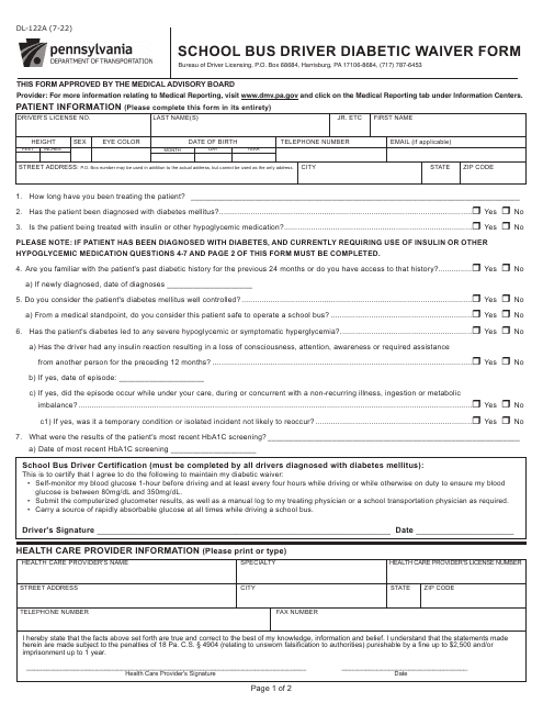 Form DL-122A  Printable Pdf