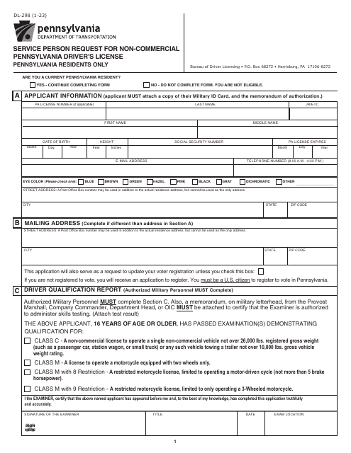 Form DL-298  Printable Pdf