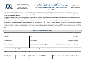 Document preview: Form ED-02432-16 Special Expenditure Application - Court Placed Non-minnesota Residents With Individualized Education Programs (Ieps ) - Minnesota