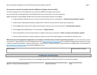 Form ED-02432-16 Special Expenditure Application - Court Placed Non-minnesota Residents With Individualized Education Programs (Ieps ) - Minnesota, Page 3