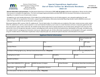 Document preview: Form ED-02431-16 Special Expenditure Application - out -of-State Tuition for Minnesota Residents - Minnesota