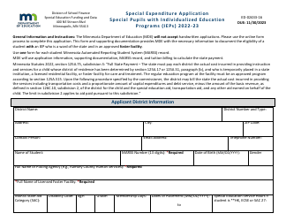 Document preview: Form ED-02433-16 Special Expenditure Application - Special Pupils With Individualized Education Programs (Ieps) - Minnesota