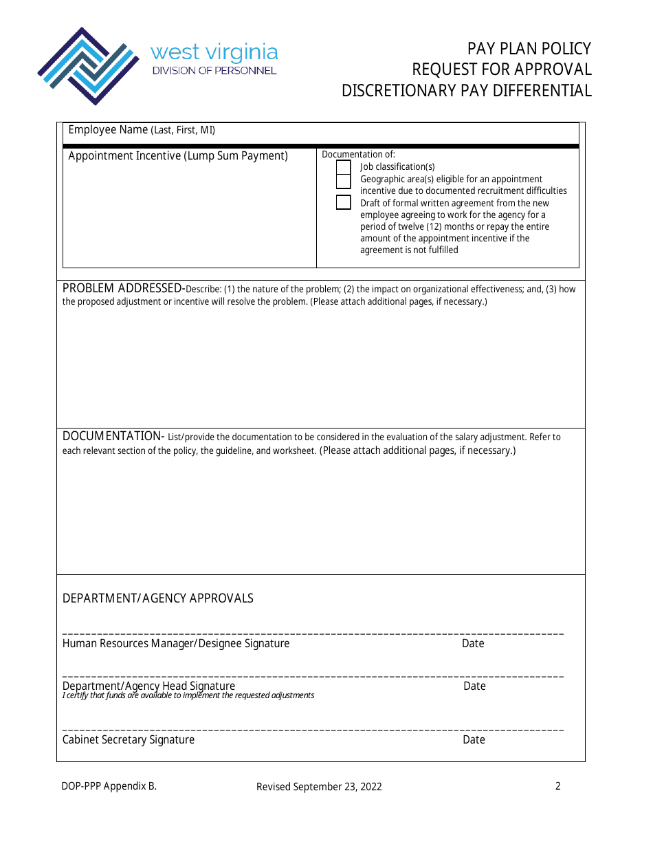 West Virginia Pay Plan Policy Request For Approval - Discretionary Pay ...