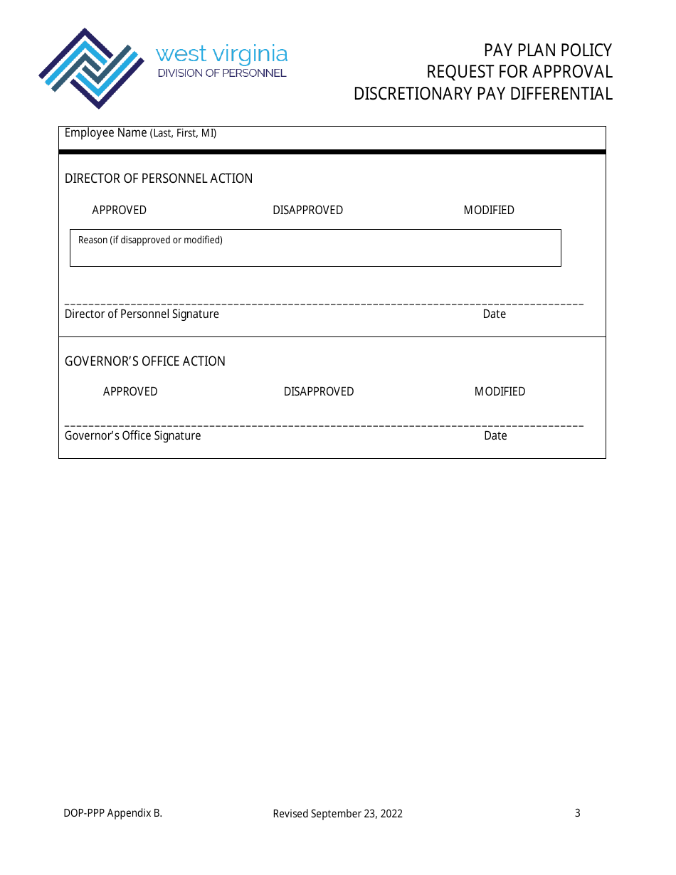 Appendix B Pay Plan Policy Request for Approval - Discretionary Pay Differential - West Virginia, Page 3