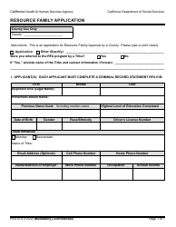 Form RFA01A Resource Family Application - California