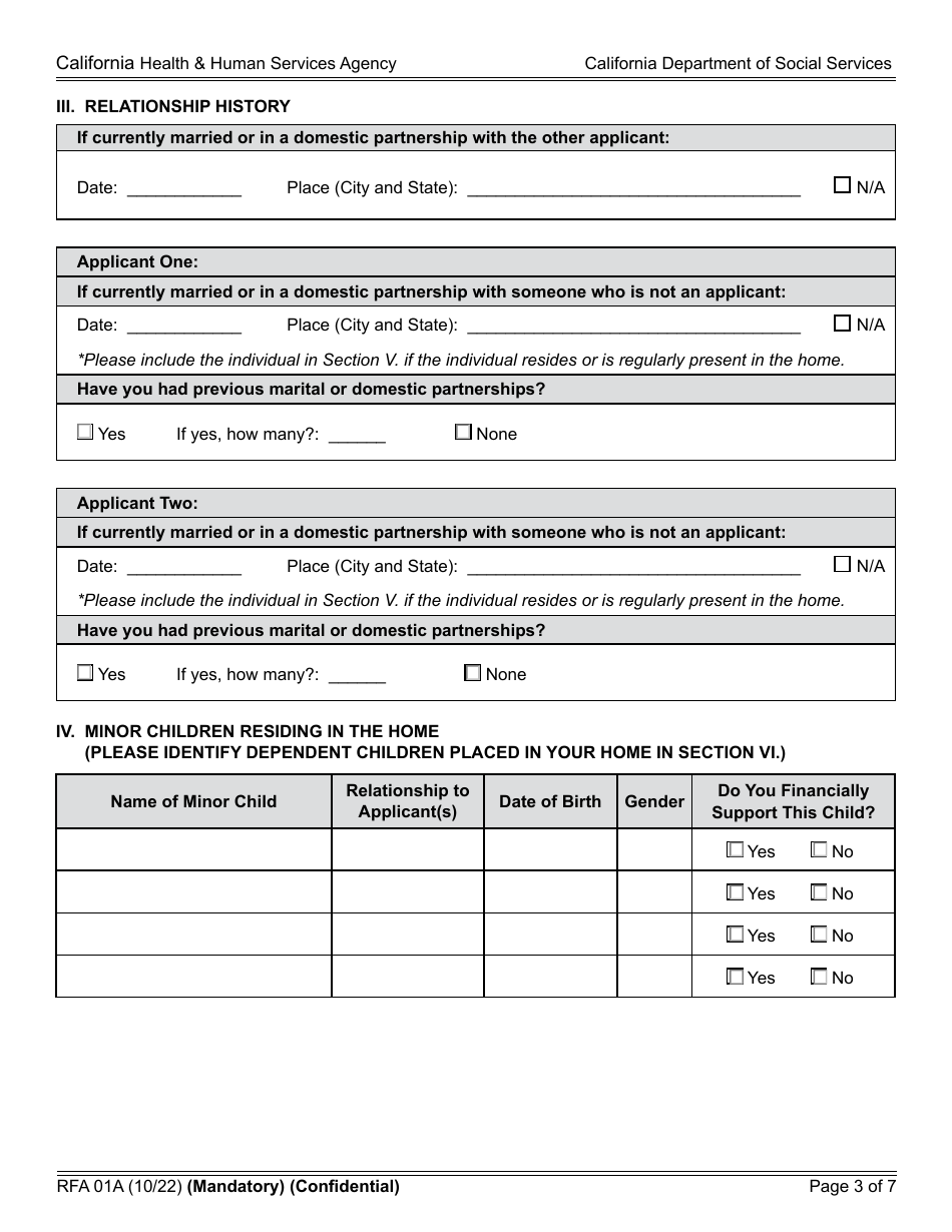 Form RFA01A Resource Family Application - California, Page 3