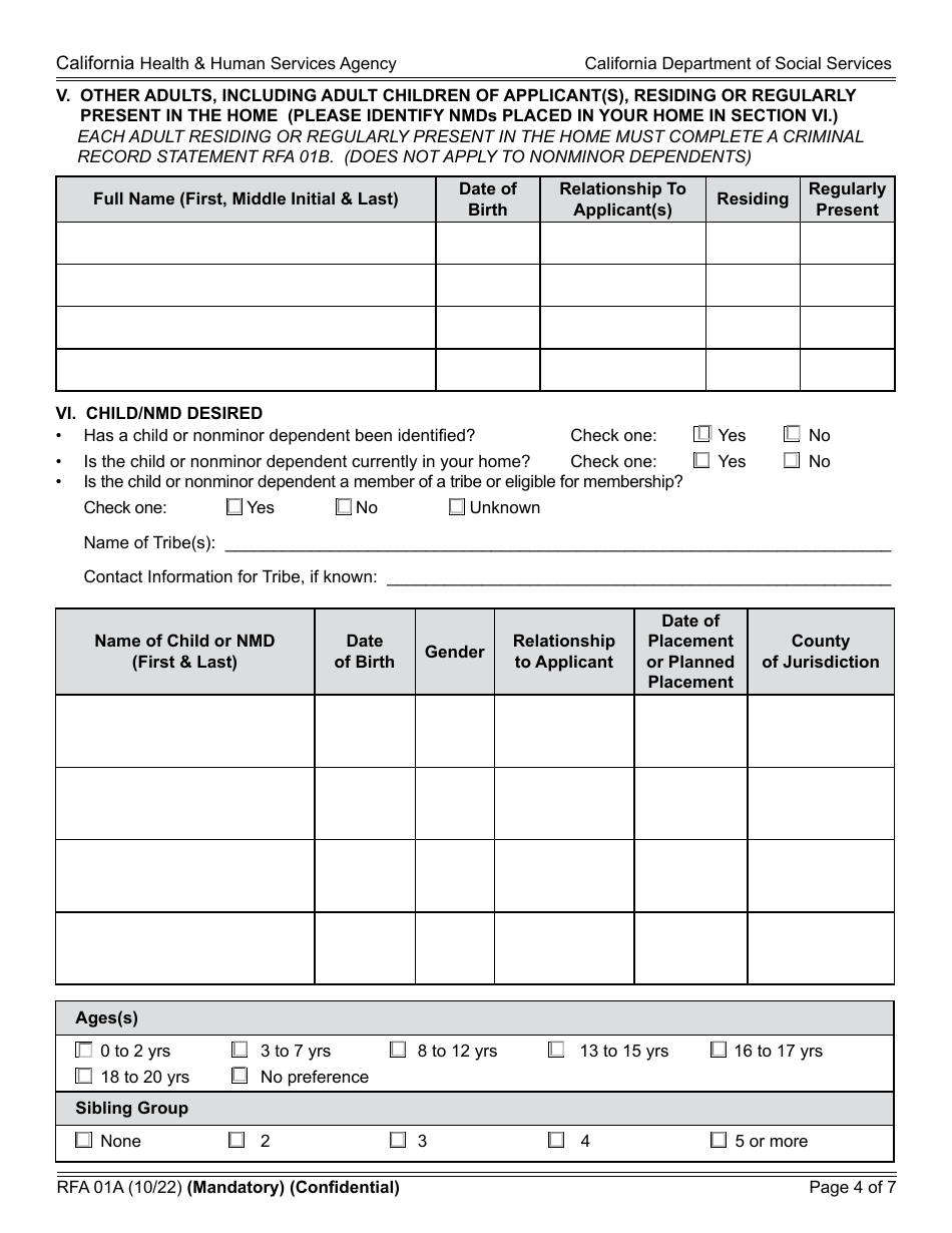 Form RFA01A Resource Family Application - California, Page 4