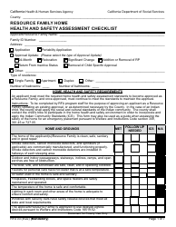 Form RFA03 Resource Family Home Health and Safety Assessment Checklist - California