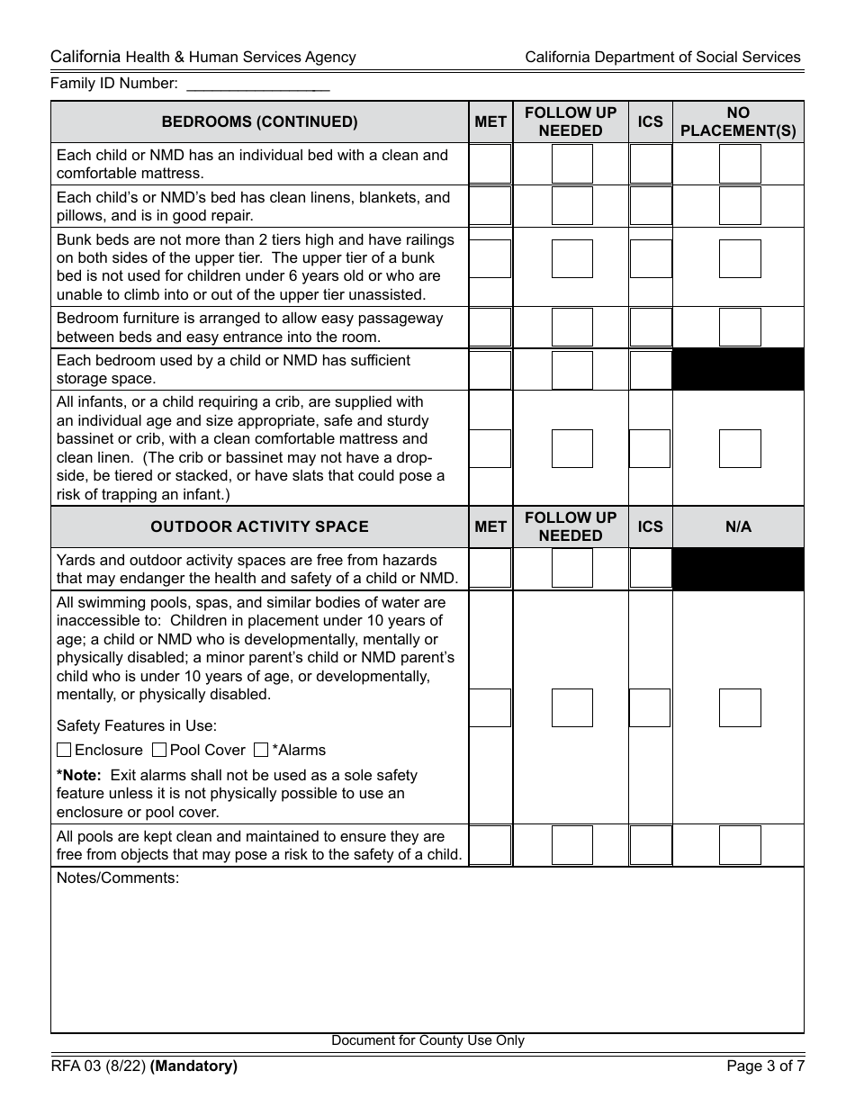 Form RFA03 Resource Family Home Health and Safety Assessment Checklist - California, Page 3
