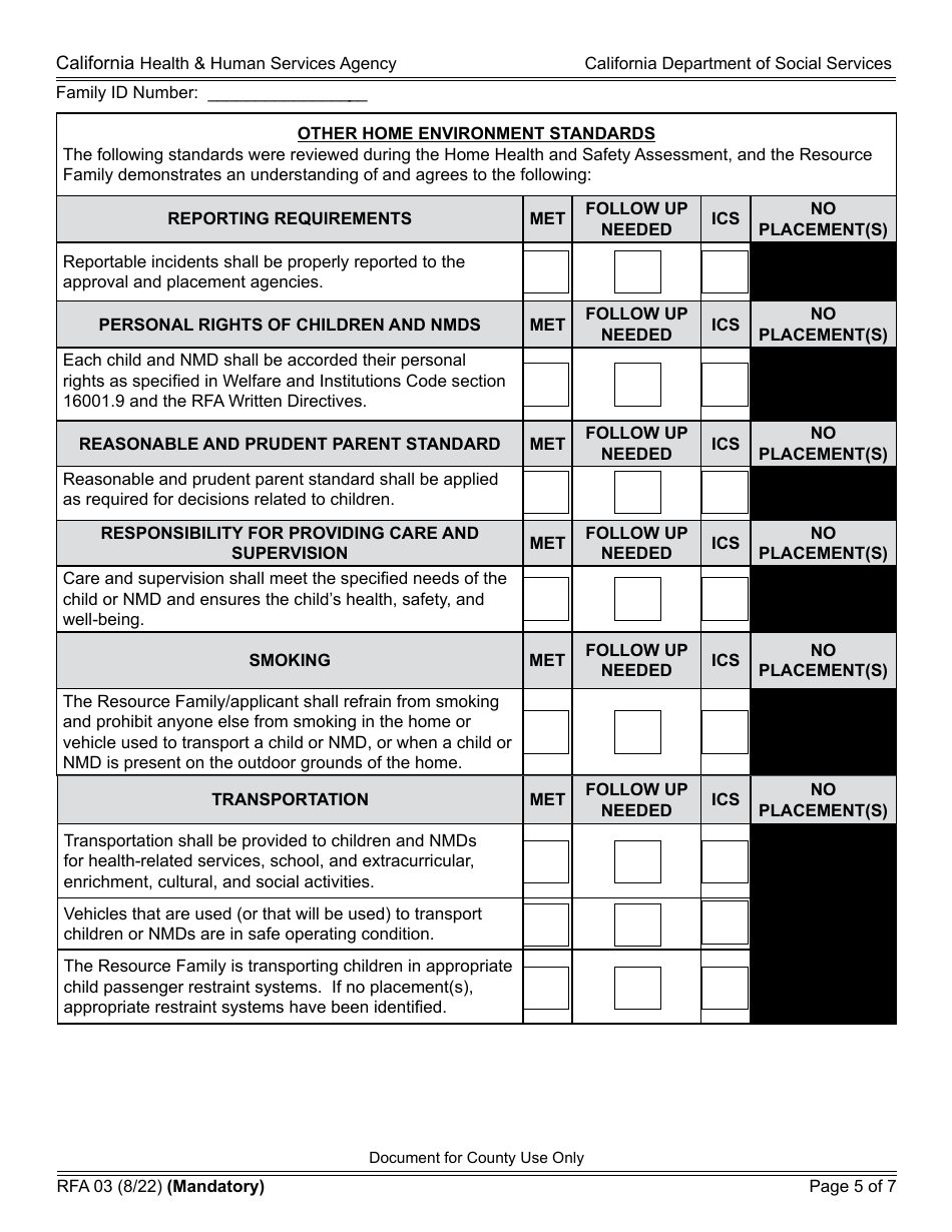 Form RFA03 Resource Family Home Health and Safety Assessment Checklist - California, Page 5