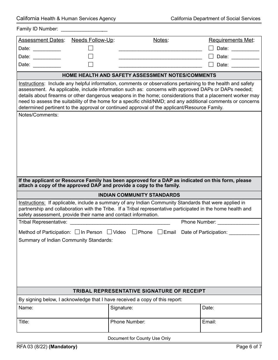 Form RFA03 Resource Family Home Health and Safety Assessment Checklist - California, Page 6
