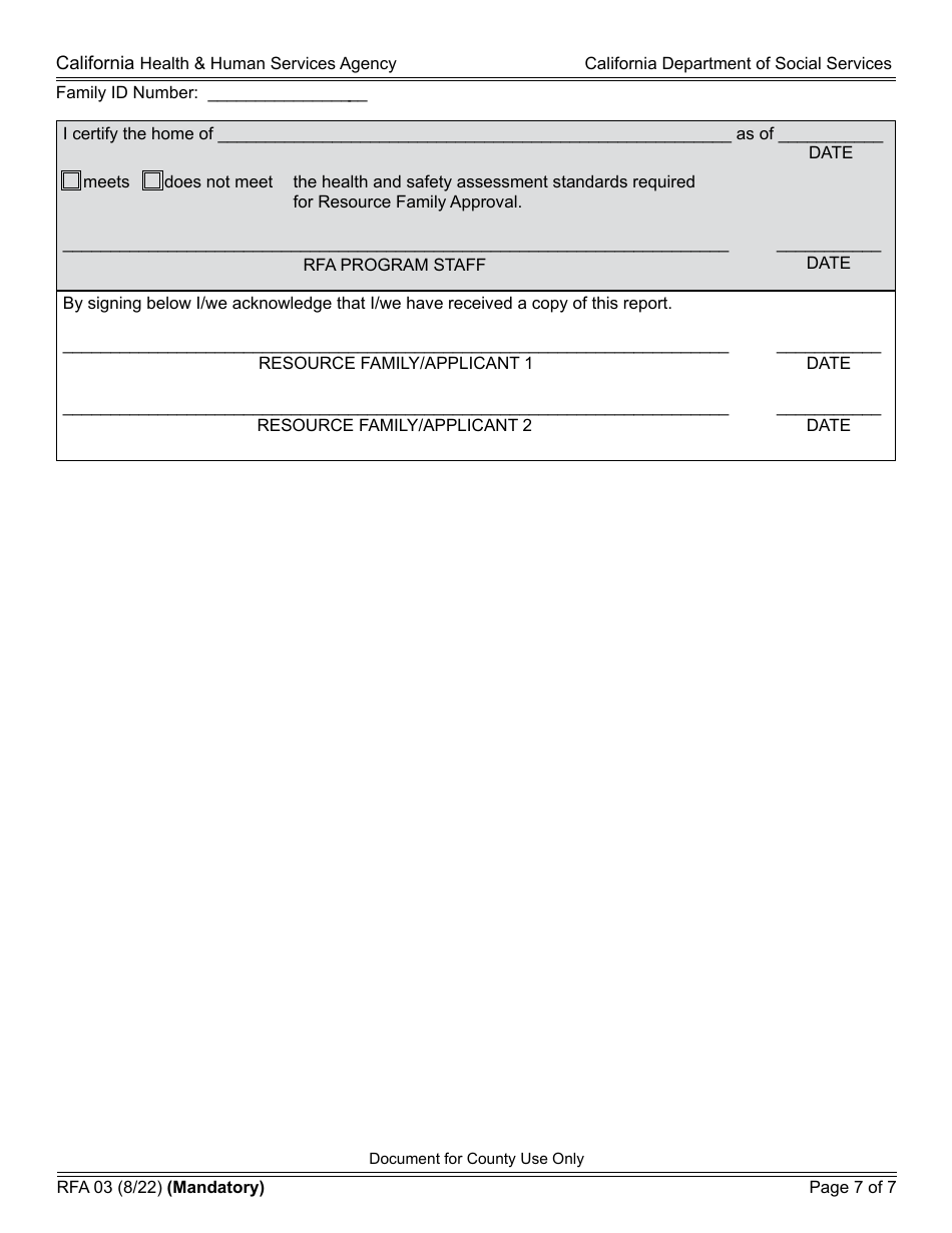 Form RFA03 Resource Family Home Health and Safety Assessment Checklist - California, Page 7