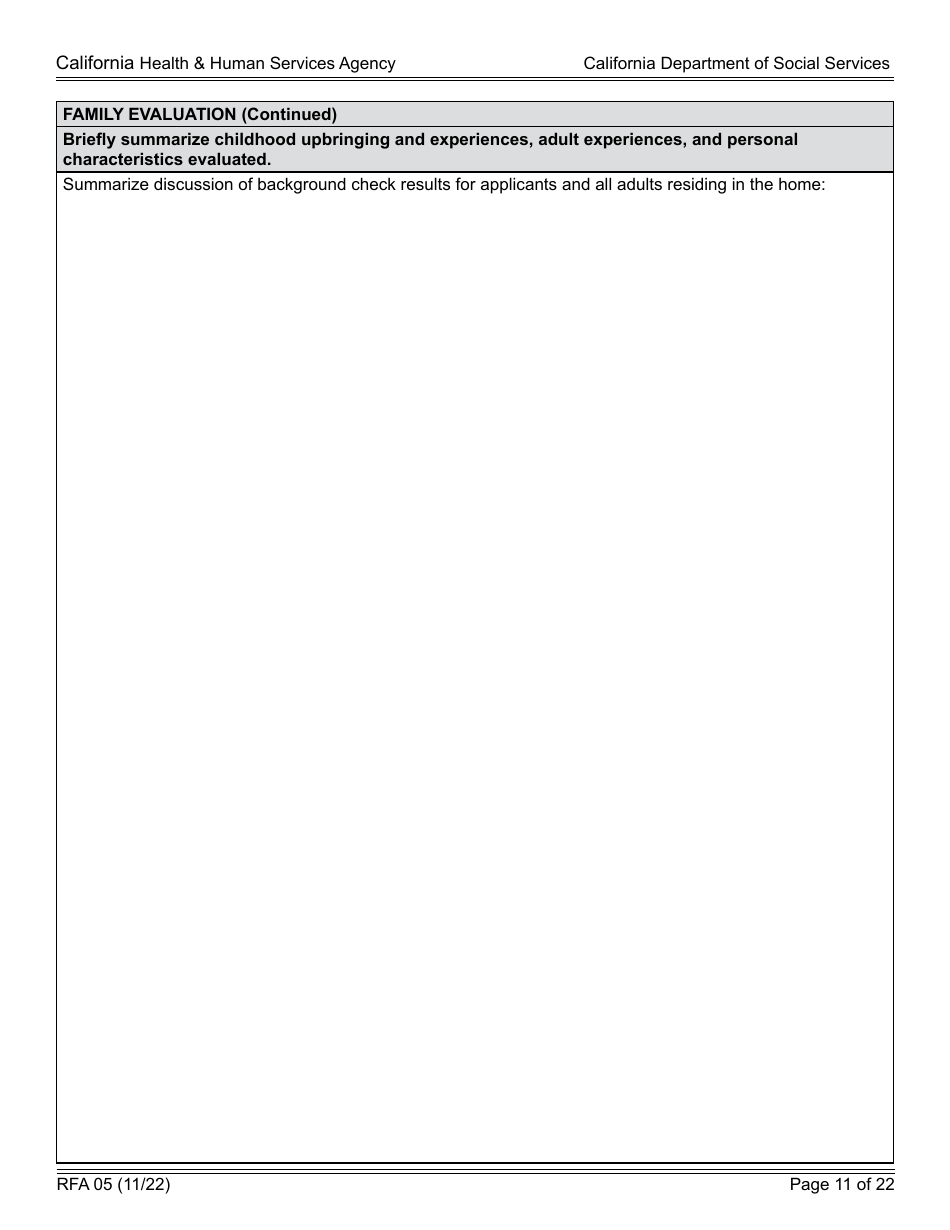 Form RFA05 Resource Family Approval - Written Report - California, Page 11
