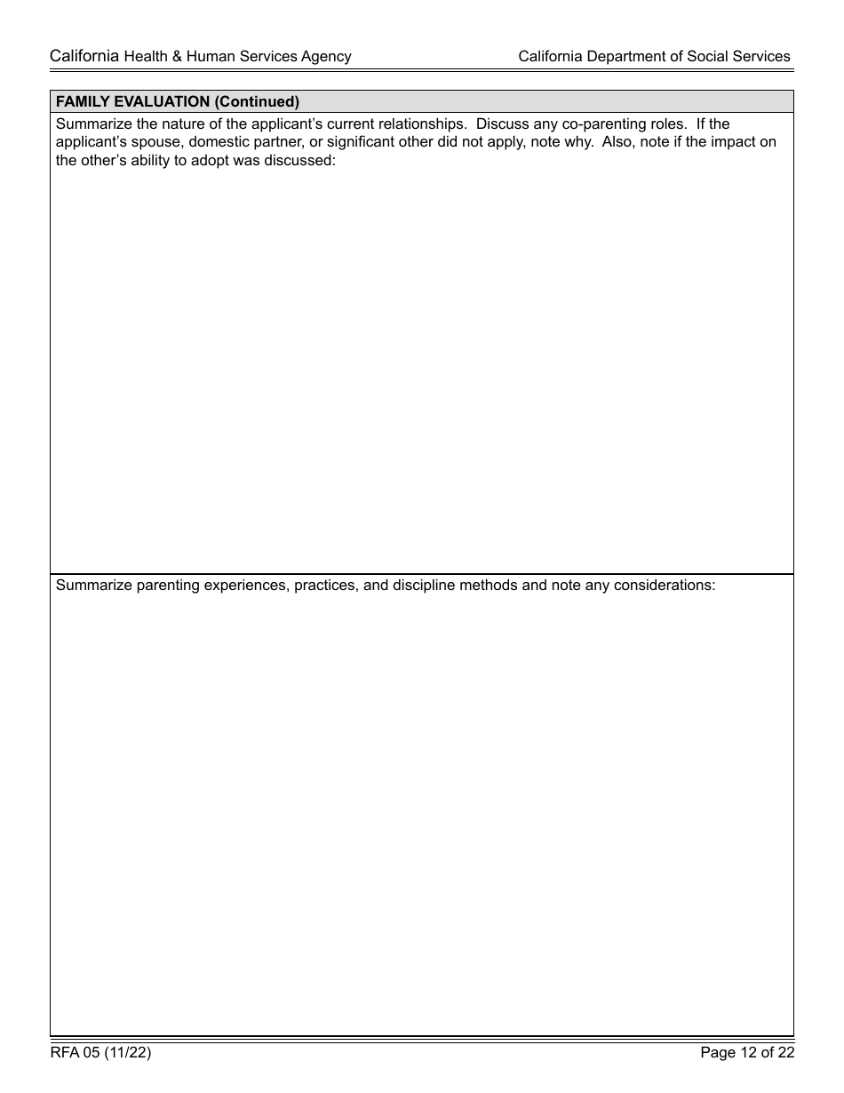 Form RFA05 Resource Family Approval - Written Report - California, Page 12