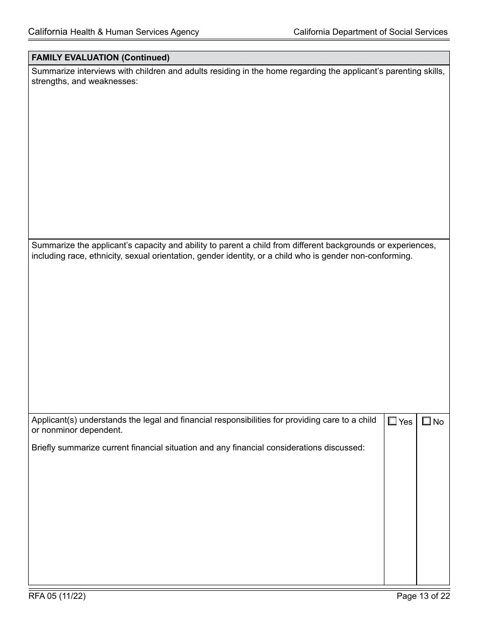 Form RFA05 Resource Family Approval - Written Report - California, Page 13