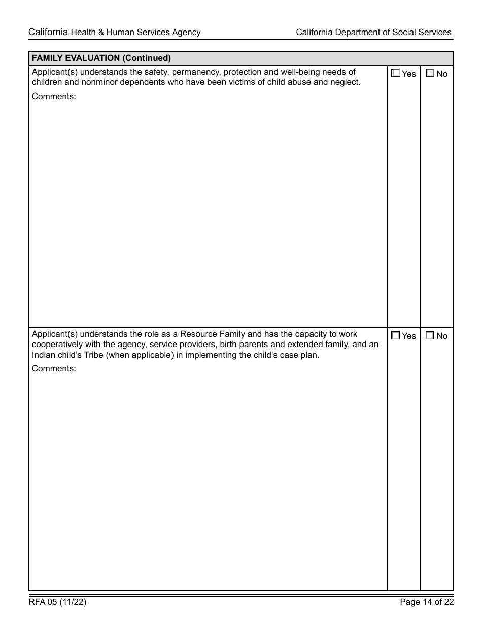 Form RFA05 Resource Family Approval - Written Report - California, Page 14