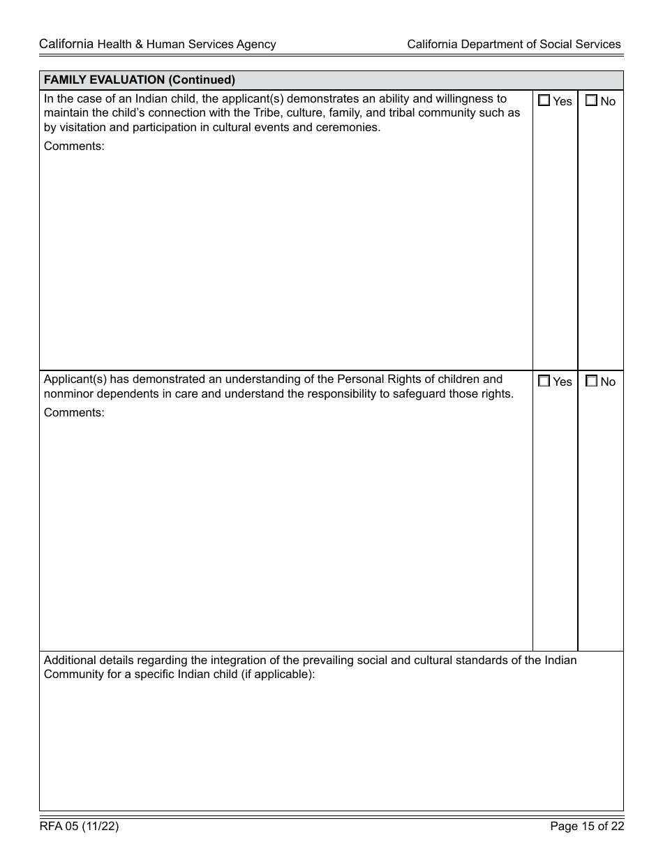 Form RFA05 Resource Family Approval - Written Report - California, Page 15