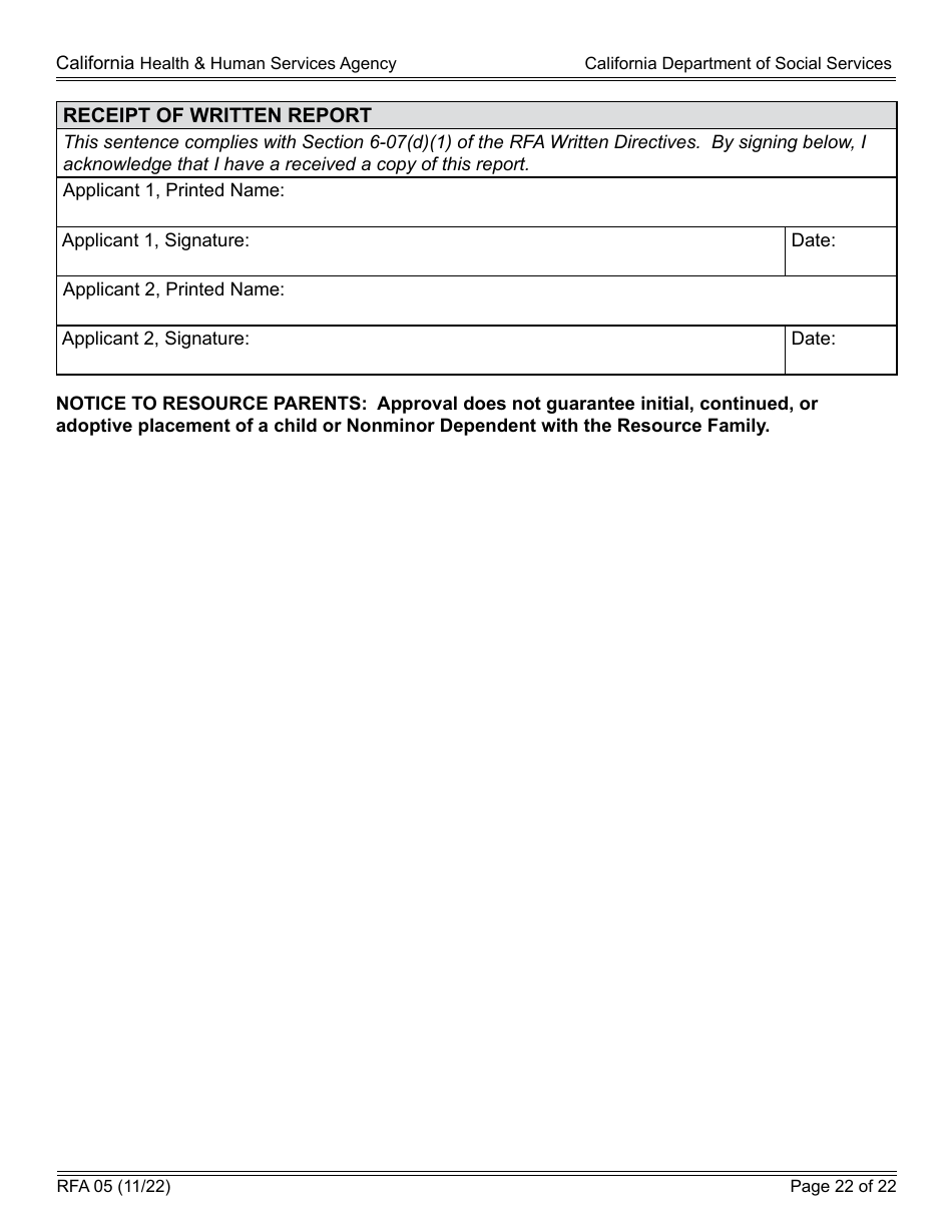 Form RFA05 Resource Family Approval - Written Report - California, Page 22