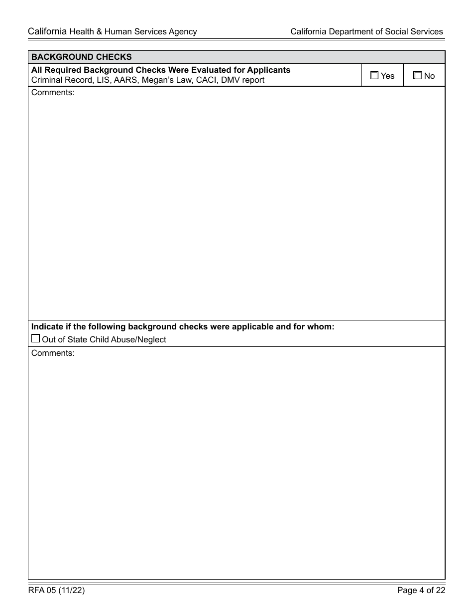Form RFA05 Resource Family Approval - Written Report - California, Page 4