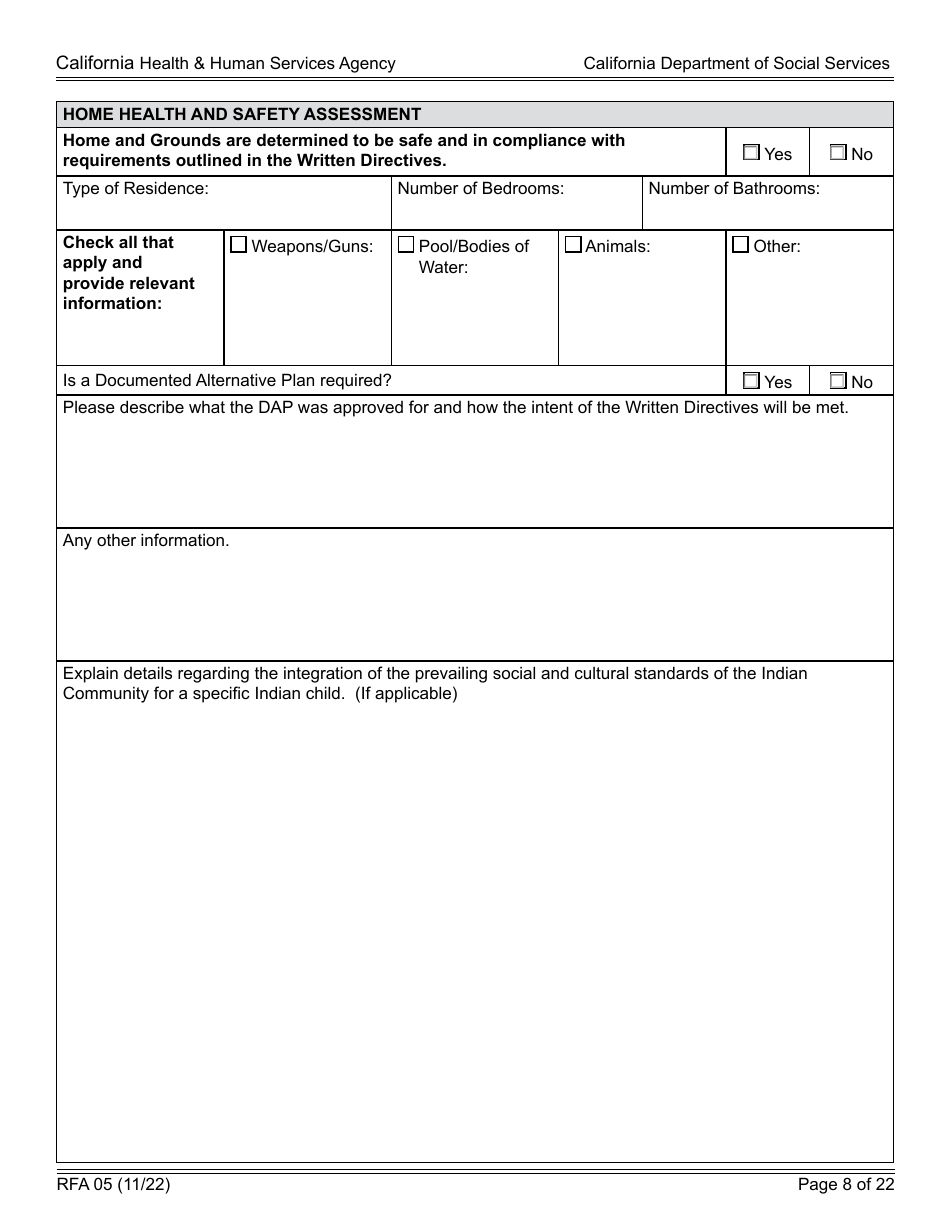 Form RFA05 Resource Family Approval - Written Report - California, Page 8