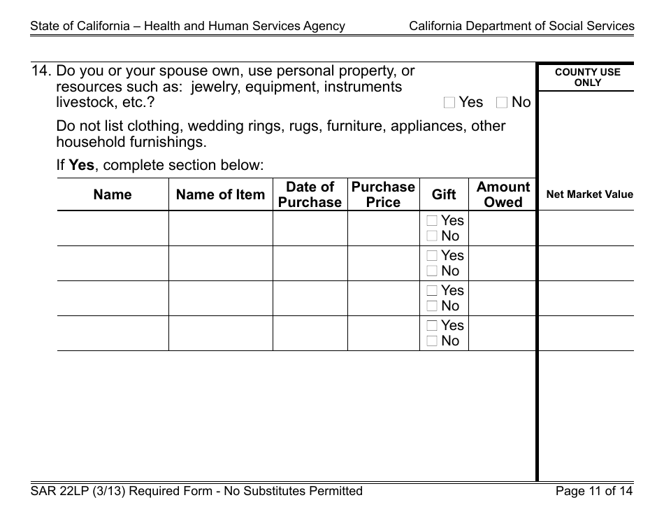Form SAR22LP Sponsored Noncitizens Applying for or Receiving Cash Aid and / or CalFresh - Large Print - California, Page 11