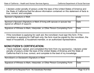 Form SAR22LP Sponsored Noncitizens Applying for or Receiving Cash Aid and/or CalFresh - Large Print - California, Page 13