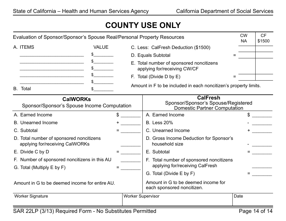 Form SAR22LP Sponsored Noncitizens Applying for or Receiving Cash Aid and / or CalFresh - Large Print - California, Page 14