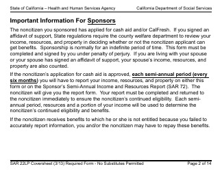 Form SAR22LP Sponsored Noncitizens Applying for or Receiving Cash Aid and/or CalFresh - Large Print - California, Page 2