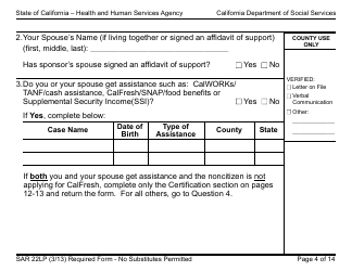 Form SAR22LP Sponsored Noncitizens Applying for or Receiving Cash Aid and/or CalFresh - Large Print - California, Page 4