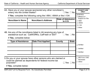 Form SAR22LP Sponsored Noncitizens Applying for or Receiving Cash Aid and/or CalFresh - Large Print - California, Page 5