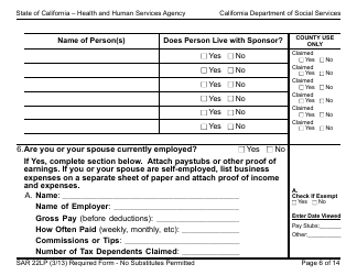 Form SAR22LP Sponsored Noncitizens Applying for or Receiving Cash Aid and/or CalFresh - Large Print - California, Page 6