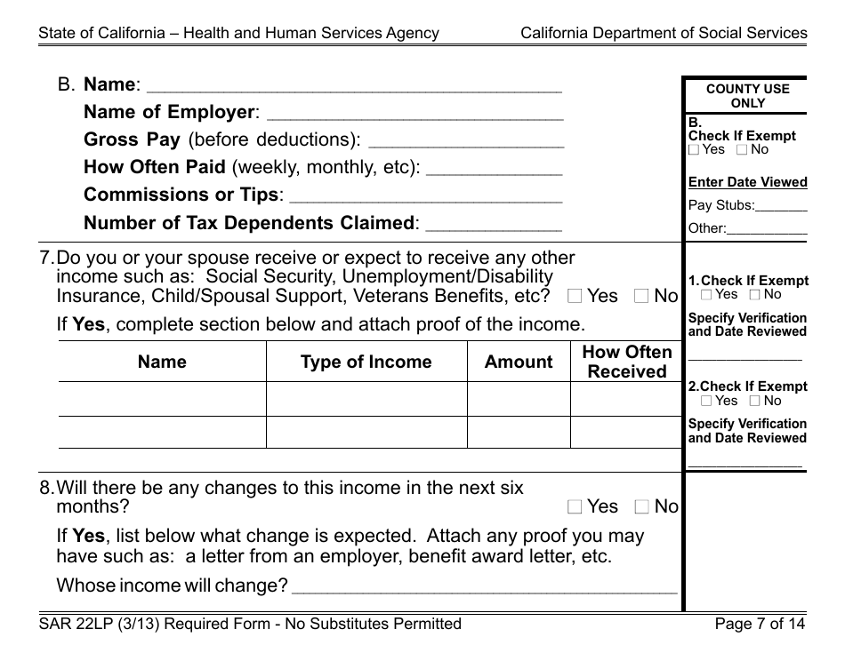 Form SAR22LP Sponsored Noncitizens Applying for or Receiving Cash Aid and / or CalFresh - Large Print - California, Page 7