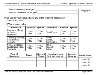 Form SAR22LP Sponsored Noncitizens Applying for or Receiving Cash Aid and/or CalFresh - Large Print - California, Page 8