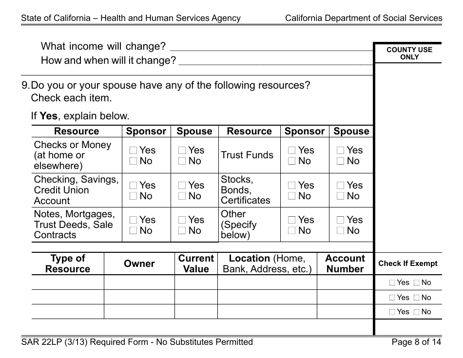 Form SAR22LP Sponsored Noncitizens Applying for or Receiving Cash Aid and / or CalFresh - Large Print - California, Page 8