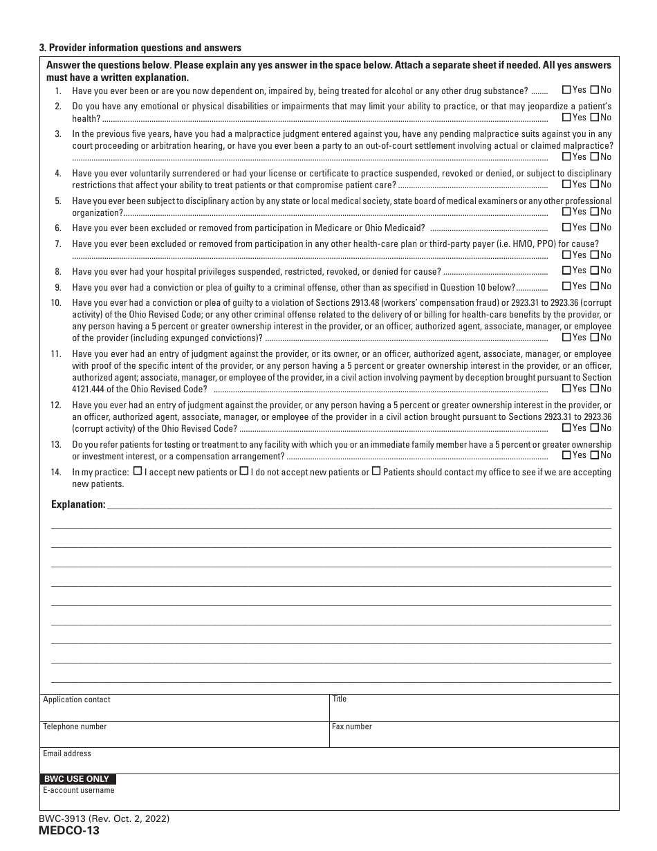 Form MEDCO-13 (BWC-3913) Application for Provider Enrollment and Certification - Ohio, Page 4