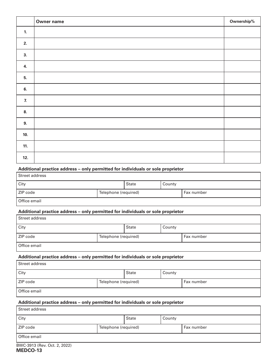 Form MEDCO-13 (BWC-3913) Application for Provider Enrollment and Certification - Ohio, Page 5