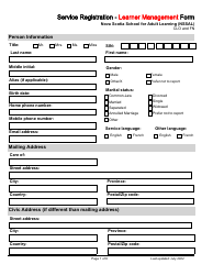 Service Registration - Learner Management Form - Nova Scotia School for Adult Learning (Nssal) - Clo and Fn - Nova Scotia, Canada