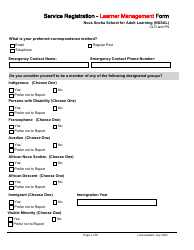 Service Registration - Learner Management Form - Nova Scotia School for Adult Learning (Nssal) - Clo and Fn - Nova Scotia, Canada, Page 3