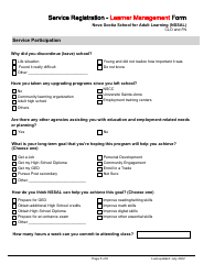 Service Registration - Learner Management Form - Nova Scotia School for Adult Learning (Nssal) - Clo and Fn - Nova Scotia, Canada, Page 5