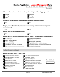 Service Registration - Learner Management Form - Nova Scotia School for Adult Learning (Nssal) - Clo and Fn - Nova Scotia, Canada, Page 6