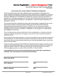 Service Registration - Learner Management Form - Nova Scotia School for Adult Learning (Nssal) - Clo and Fn - Nova Scotia, Canada, Page 8