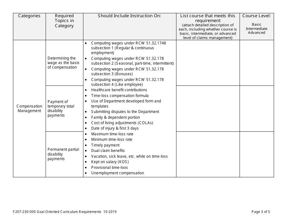 Form F207-230-000 Goal Oriented Curriculum Requirements - Washington, Page 3