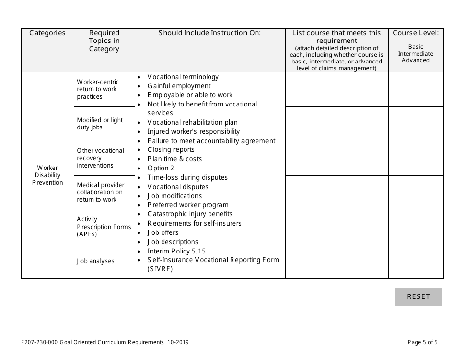 Form F207-230-000 Goal Oriented Curriculum Requirements - Washington, Page 5