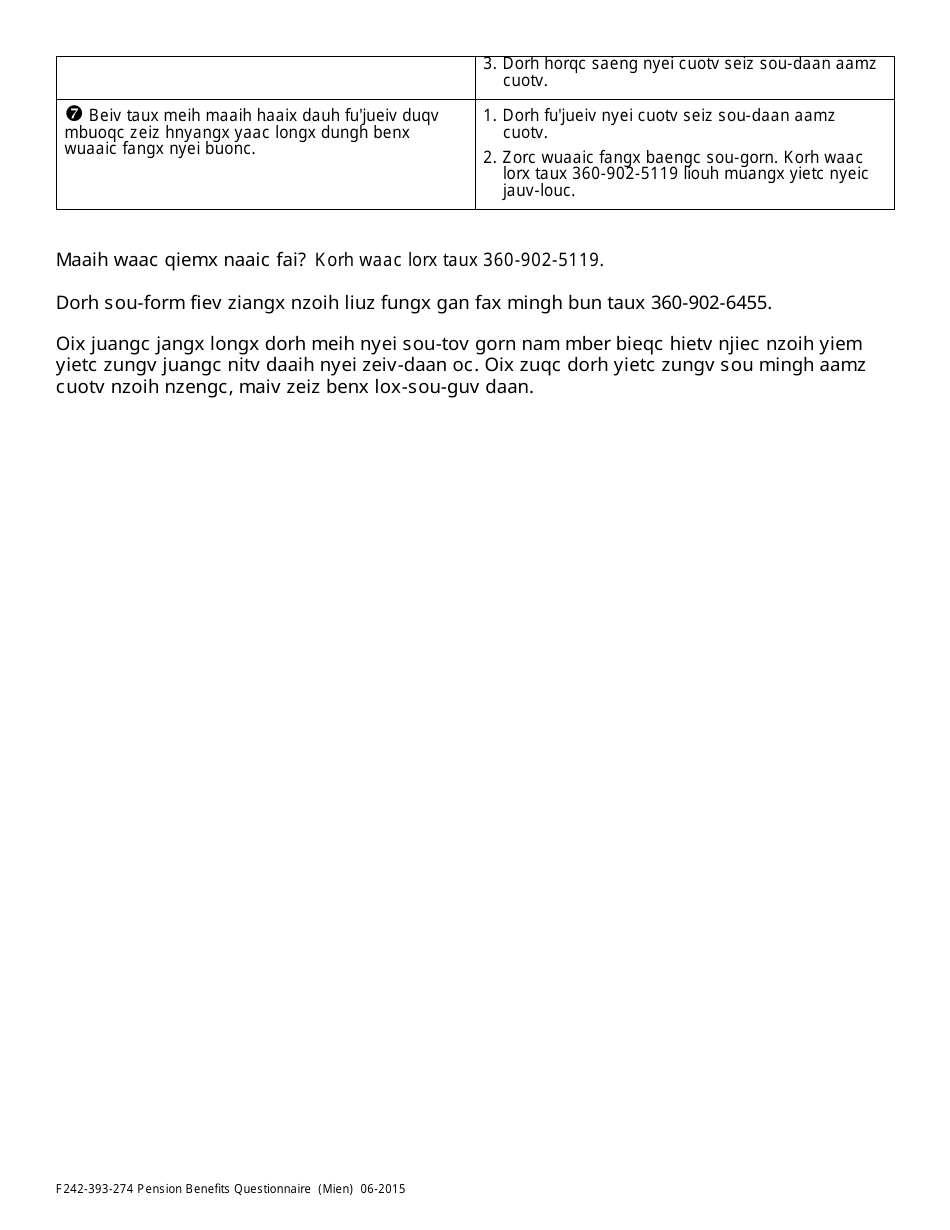 Form F242-393-274 Pension Benefits Questionnaire - Washington (Mien), Page 3
