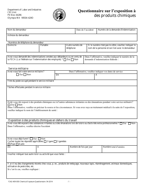 Form F242-409-232 Chemical Exposure Questionnaire - Washington (French)