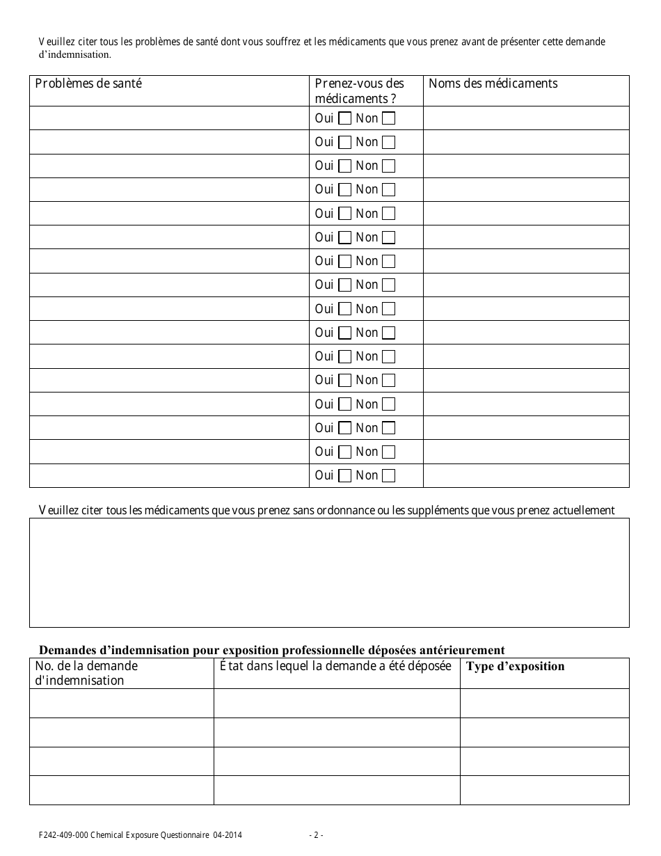 Form F242-409-232 Chemical Exposure Questionnaire - Washington (French), Page 2
