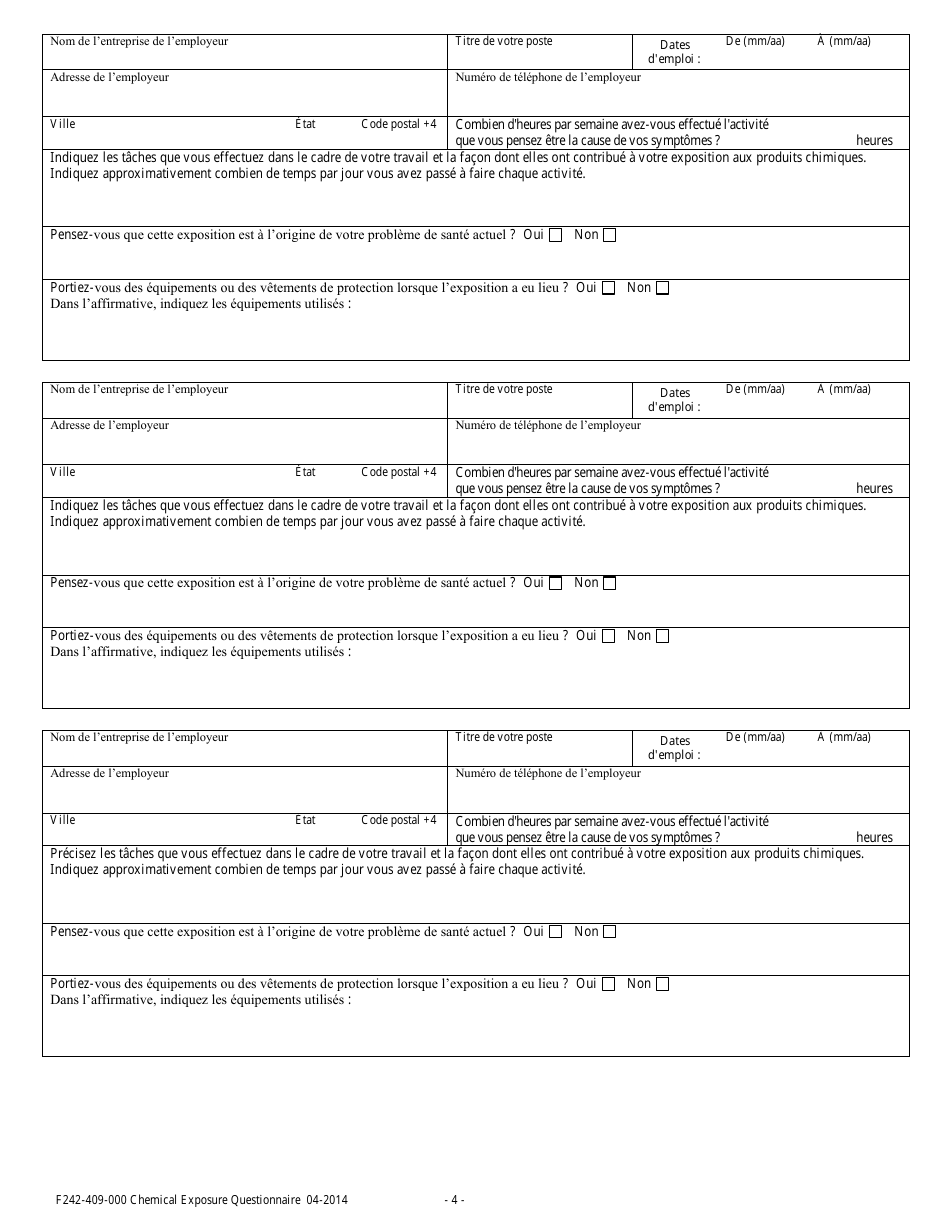 Form F242-409-232 Chemical Exposure Questionnaire - Washington (French), Page 4