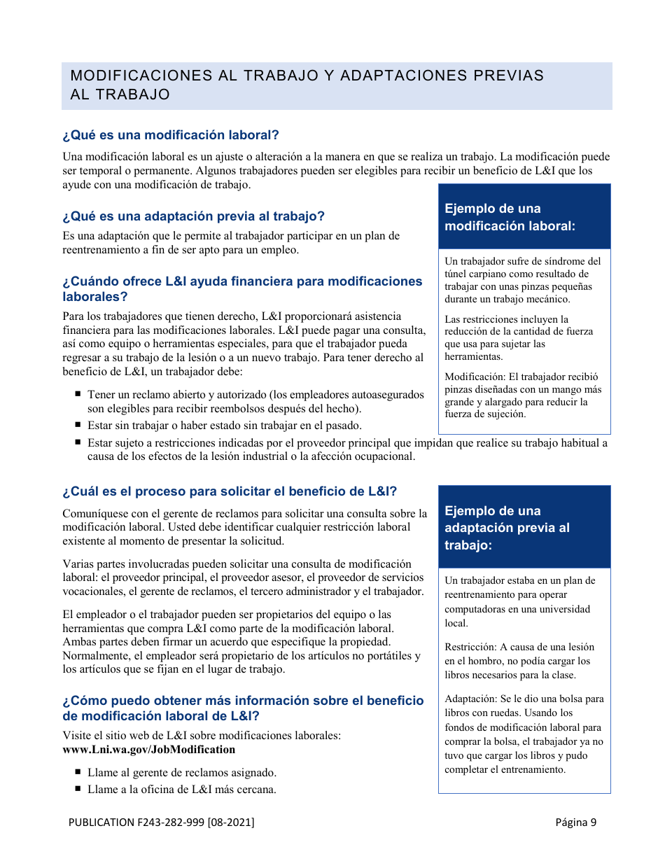 Formulario F243-282-999 Guia De Herramientas Para El Retorno Al Trabajo - Washington (Spanish), Page 10